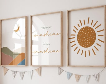3er Set Boho Kinderzimmer,Boho Kinderzimmer,Boho Baby Kinderzimmer,Du bist mein Sonnenschein,Minimalistische Boho Kinderzimmer,Boho Chic Kinderzimmer,Mountain print