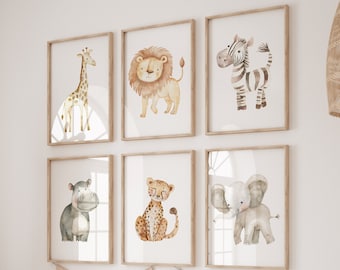 Set of 6 printables safari nursery animals,Safari animal prints,Baby safari animals,Jungle nursery,Neutral nursery,Jungle nursery decor