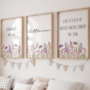 Set van 3 Wildflower kinderkamer prints, Baby meisje kinderkamer, Kinderkamer kunst aan de muur, Bloemen kinderkamer kunst, wilde bloemen print, Kinderkamer print, Meisjes kinderkamer, Kinderdagverblijf