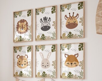 Set of 6 printables safari nursery animals,Safari animal prints,Baby safari animals,Jungle nursery,Neutral nursery,Jungle nursery decor