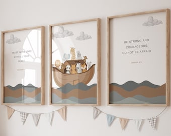 Set of 3 christian nursery wall art,Noahs ark,Noahs ark nursery,Noah ark,Bible verse wall art,Scripture wall art,Nursery wall art christian