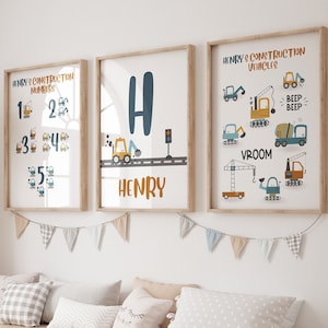 Set of 3 custom construction prints,Personalized Name Sign for Nursery Custom Nursery Decor Wall Decor Personalized Name Sign,Custom name