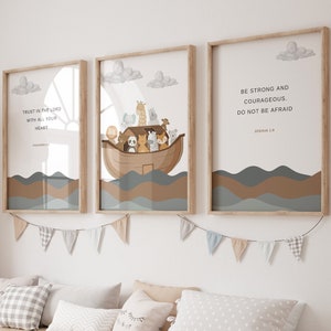 Set of 3 christian nursery wall art,Noahs ark,Noahs ark nursery,Noah ark,Bible verse wall art,Scripture wall art,Nursery wall art christian