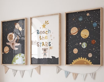 Space print set of 3,Boy nursery print,Space nursery prints,Playroom prints,Space nursery decor,Space decor,Astronaut,3 print set,nursery