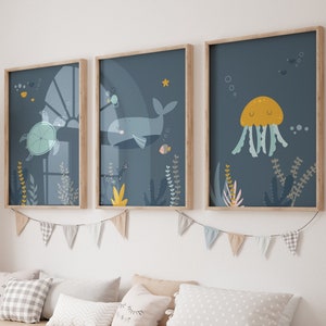 3er Set Unter dem Meer Wandbild, Poster Set, Maritim, Posterdruck, Meer, Posterdruck, Posterdruck, Maritim