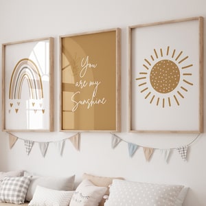 Boho Kinderzimmer Druck 3er Set,Regenbogen Sonne Kinderzimmer Wandkunst,Regenbogen Poster,Kinderzimmer Dekor neutral,Baby Shower Geschenk