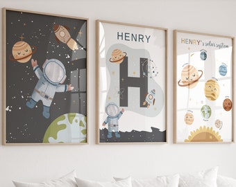 3er Set Weltall Poster,Weltraum Poster,Weltraum Poster,Sonnensystem,Weltraum Kinderzimmer,Weltraum Poster, personalisierbares Namensschild