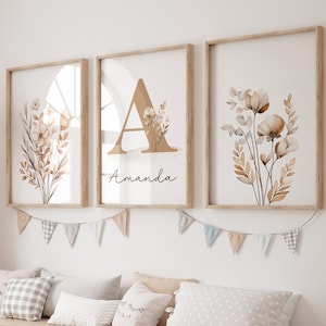 Set of 3 custom name wildflower nursery prints,Custom name,Baby girl nursery,Custom name sign,Wildflower prints,Floral print,Nursery prints