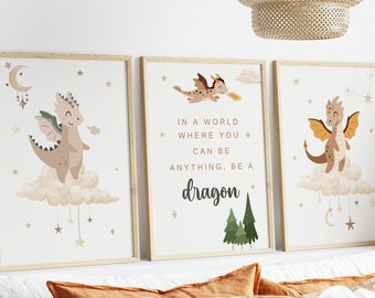 3er Set Baby Drachen Druck,Drachenposter,Fabelwesen,Drachen Baby,Fantasy Kinderzimmer,Drachen Kinderzimmer,Drachen Poster,Drachen Poster