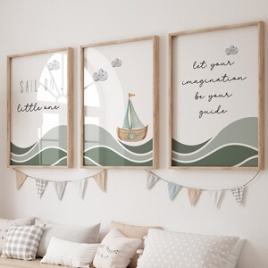 3er Set Drucke Nautisches Dekor,Ozean-Thema-Kinderzimmer,Boy-Kinderzimmer-Kunst,Küsten-Kinderzimmer,Ozean-Kinderzimmer,Baby-Jungen-Kinderzimmer,Boot