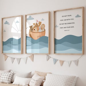 Set of 3 christian nursery wall art,Noahs ark,Noahs ark nursery,Noah ark,Bible verse wall art,Scripture wall art,Nursery wall art christian