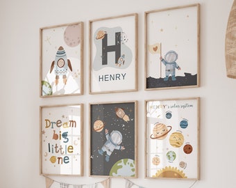 Set of 6 Space nursery prints,Space prints nursery,Space themed nursery,Personalized nursery,Custom name sign,Space poster,Solar system