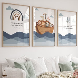 Set of 3 christian nursery wall art,Noahs ark,Noahs ark nursery,Noah ark,Bible verse wall art,Scripture wall art,Nursery wall art christian