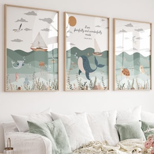 Christliche Kinderzimmer Ocean Animal Prints, Kinderzimmer Dekor, inspirierende Wandkunst, christliche Kinderzimmer Wandkunst, Bibel Vers Wandkunst, Kirchenkinderzimmer
