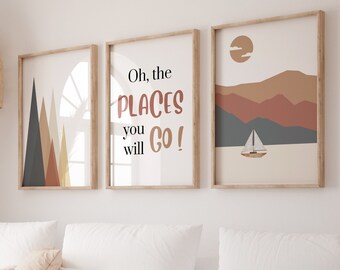 Boho nursery print set of 3,nursery decor neutral, sun mountain nursery art, nursery decor wall art,Baby shower gift,mountain landscape