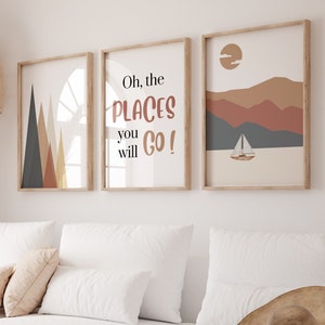Boho nursery print set of 3,nursery decor neutral, sun mountain nursery art, nursery decor wall art,Baby shower gift,mountain landscape