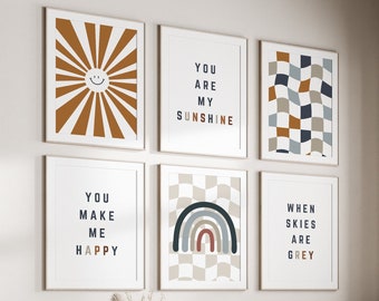 Set of 6 You are my sunshine nursery print,You are my sunshine,Sun print,Neutral nursery decor,New baby gift,Toddler room decor,Boho nursery