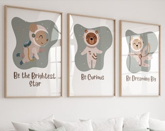 Space print set of 3,Boy nursery print,Space nursery prints,Playroom prints,Space nursery decor,Space decor,Astronaut,3 print set,nursery