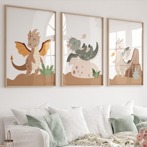 Set of 3 dragon nursery prints,Baby dragon,Dragon wall art,Dragon art,Watercolor dragon,Dragon baby,Baby dragon print,Dragon painting