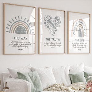 Christian Wall Art Set of 3, The Way, The Truth, The Life, Bible Verse Wall Print, Vintage Scripture Decor,Modern scripture art,Bible verse