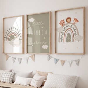 Boho nursery print set of 3,nursery decor neutral,Rainbow sun nursery wall art,Baby shower gift,Rainbow Sun nursery prints,Woodland nursery