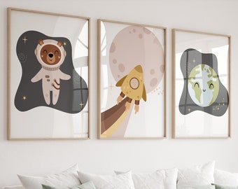Space print set of 3,Boy nursery print,Space nursery prints,Playroom prints,Space nursery decor,Space decor,Astronaut,3 print set,nursery