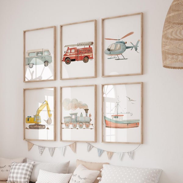 Set of 6 Transport vehicles print,Vehicles print for boys room,Travel nursery,Adventure nursery,Boy nursery decor,Boys room decor,Boys room