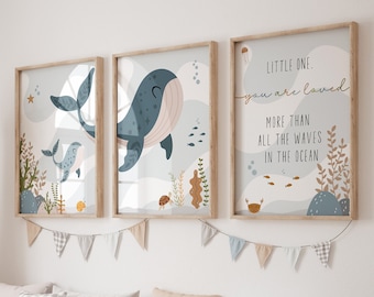Set van 3 oceaankwekerijafdrukken, nautische kwekerij, oceaankwekerij, walvisprint, babyjongenkwekerij, oceaanthemakwekerij, oceaankwekerijdecor, kinderkamer