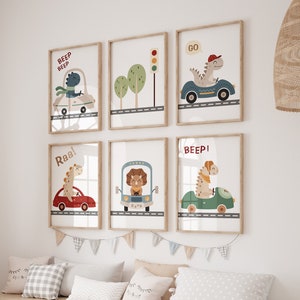 Set of 6 Dinosaur nursery prints,Dinosaur nursery,Baby boy nursery,Dinosaur prints,Playroom prints,New baby gift,Boy nursery,Car prints