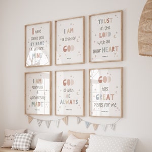 Set of 6 Christian nursery wall art,Bible verse wall art,Scripture wall art,Nursery prints,Christian nursery decor,Nursery decor,Bible