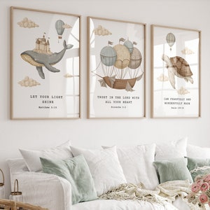 Set van 3 christelijke kinderkamer kunst aan de muur, kunst aan de muur van het vers van de Bijbel, kunst aan de muur van de Schrift, kinderkamer prints, christelijke kinderkamer decor, kinderkamer decor, Bijbel