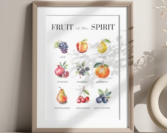 Fruto del arte de la pared del espíritu, Fruto del espíritu impreso, Regalo cristiano, Versículo bíblico de la guardería, Decoración cristiana, Impresiones cristianas, Guardería de la iglesia