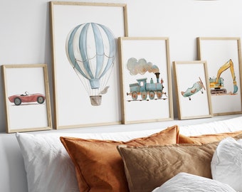 Transport Vehicle Prints for Nursery,Set of 5 Art Prints, Kids Room Decor, Cute Transportation Posters, Nursery Wall Art,Watercolor vehicles