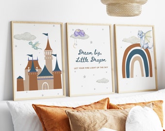Set of 3 dragon nursery prints,Baby dragon,Dragon wall art,Dragon art,Watercolor dragon,Dragon baby,Baby dragon print,Dragon painting