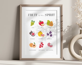 Fruto del arte de la pared del espíritu, arte de la pared del versículo bíblico, arte de la pared de las Escrituras, regalo cristiano, versículo de la Biblia de la guardería, impresiones cristianas, guardería de la iglesia