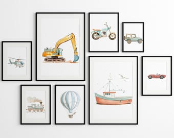 Set of 8 Transport vehicles print,Vehicles print for boys room,Travel nursery,Adventure nursery,Boy nursery decor,Boys room decor,Boys room