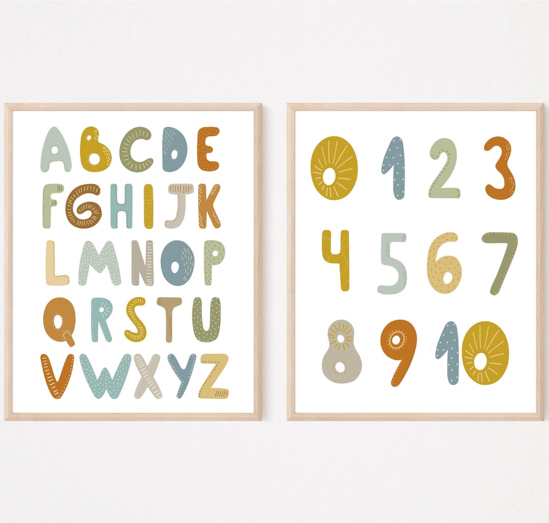 Rainbow Alphabet and Numbers Poster,abc Poster,educational Wall Art
