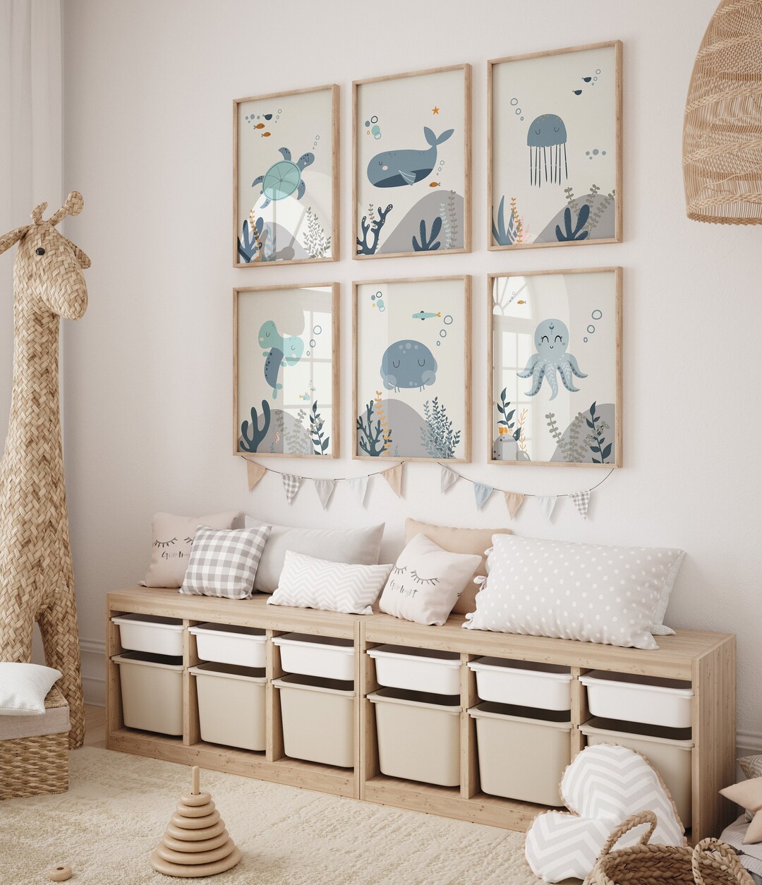 Set of 6 Ocean Nursery Prints,nautical Nursery,ocean Nursery,whale