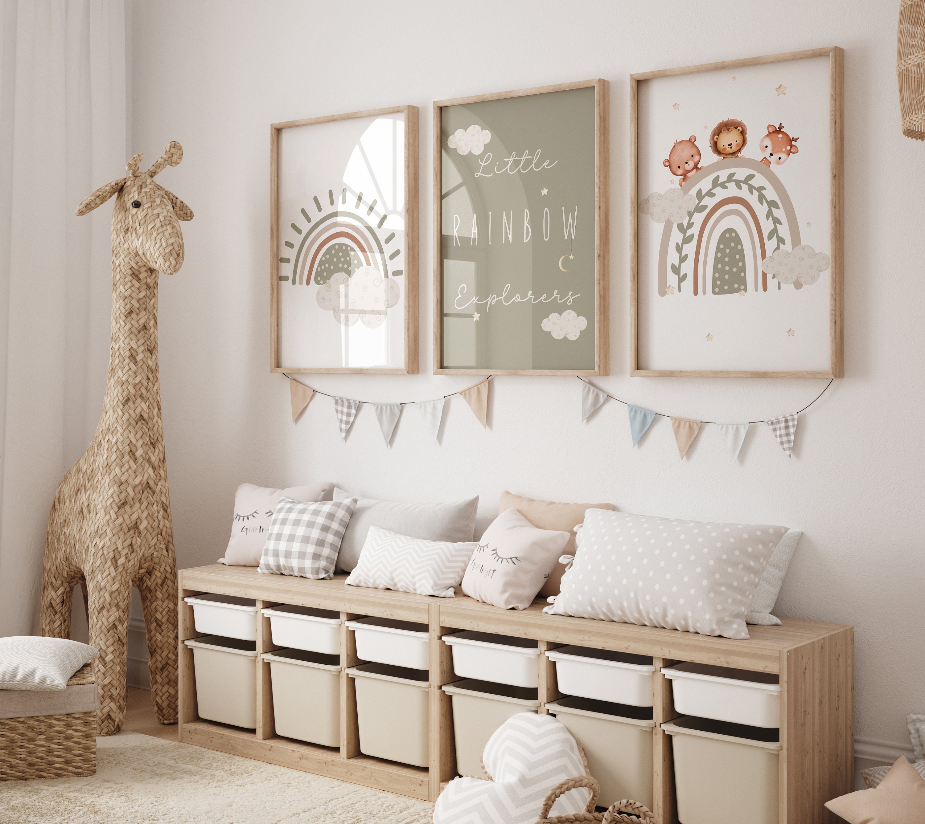 Boho Nursery Print Set of 3,nursery Decor Neutral,rainbow Sun Nursery ...