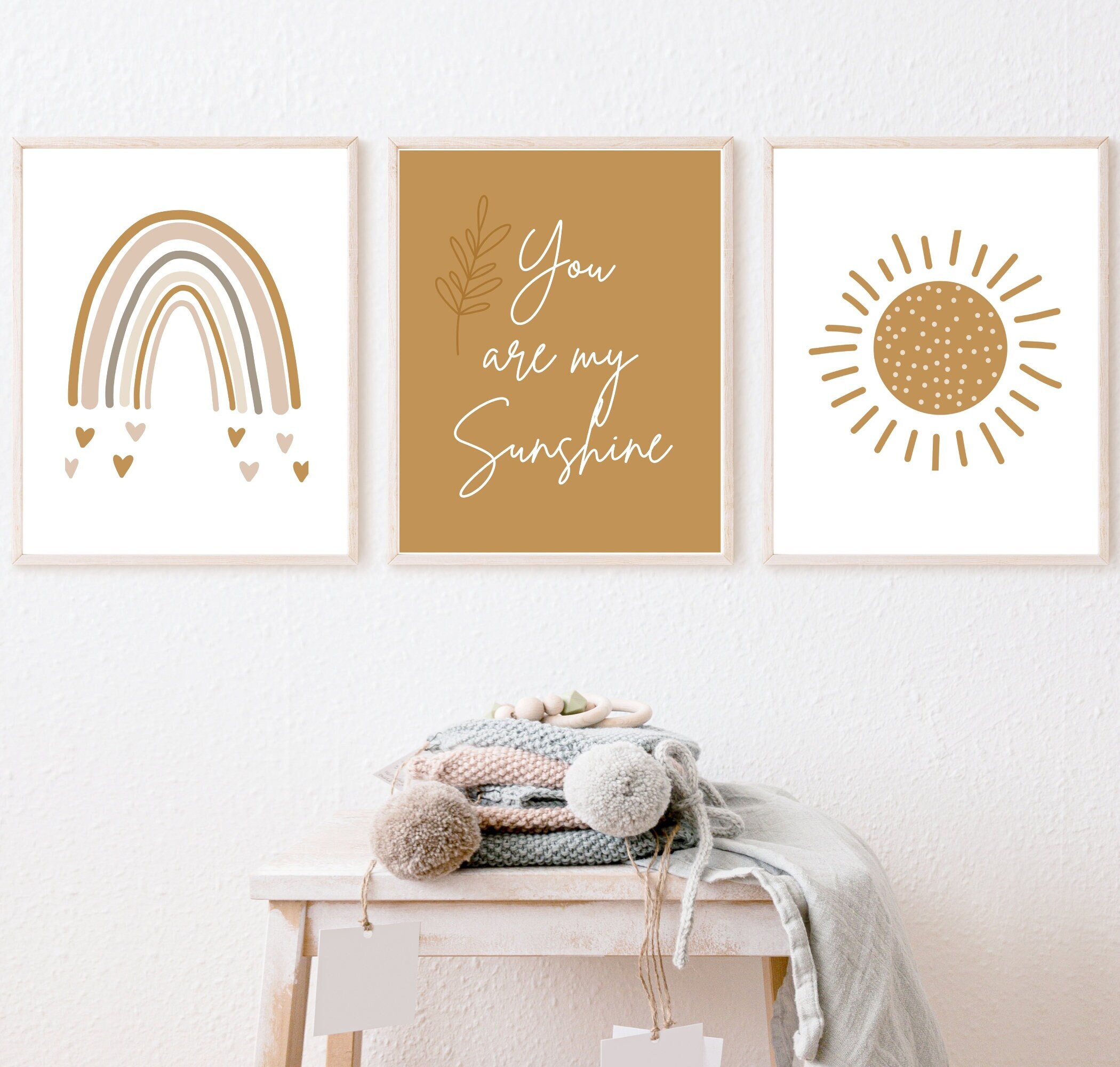 Boho Nursery Print Set of 3,nursery Decor Neutral,rainbow Sun Nursery ...