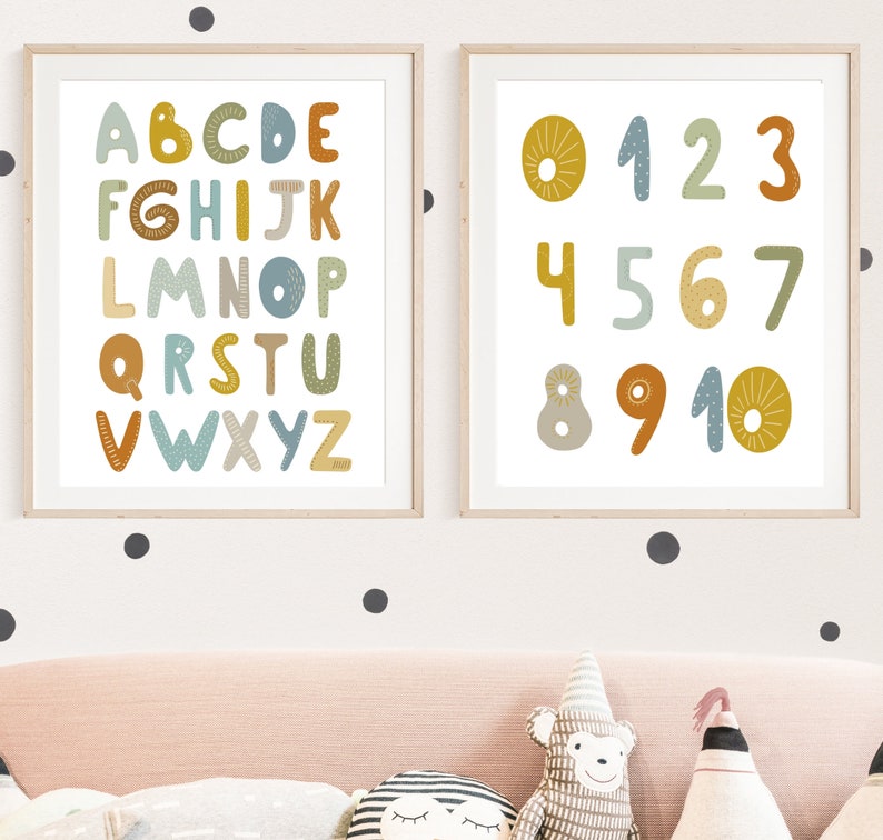 Rainbow Alphabet and Numbers Poster,abc Poster,educational Wall Art