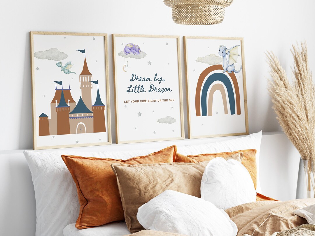 Set of 3 Dragon Nursery Prints,baby Dragon,dragon Wall Art,dragon Art ...