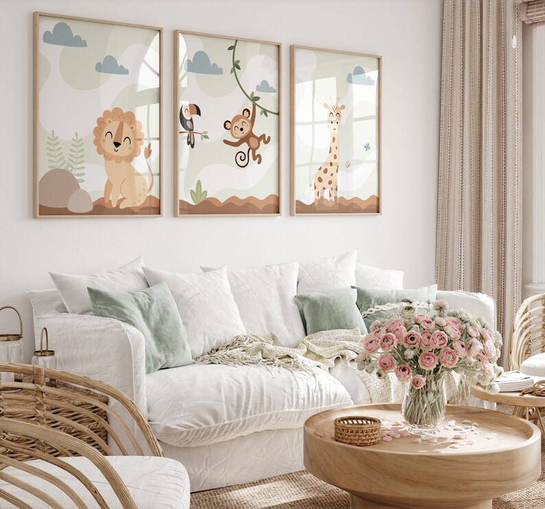 Set of 6 Safari Nursery Prints,safari Nursery Decor,nursery Wall Art
