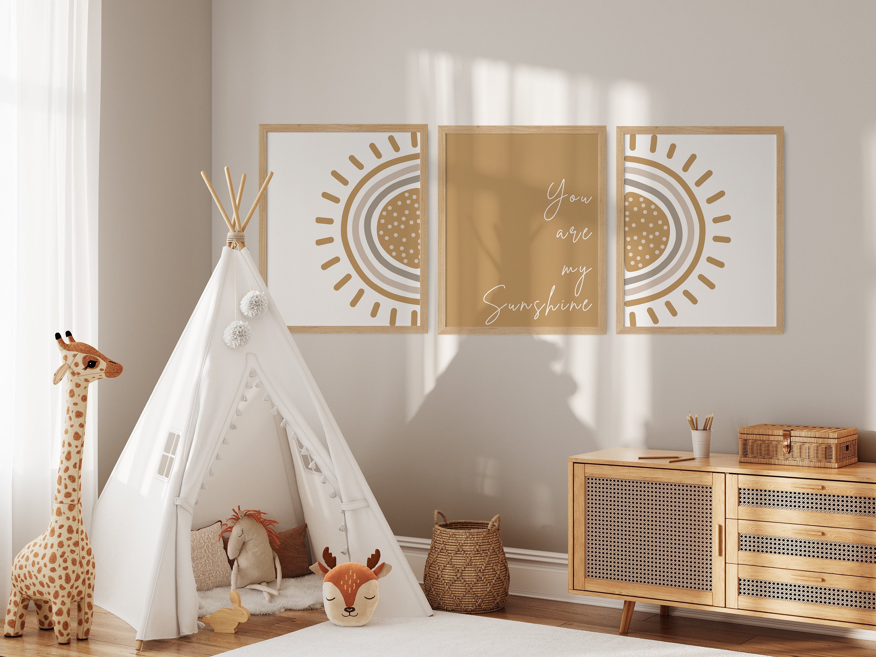 Boho Set of 3 Nursery Art Printsyou Are My Sunshinegender - Etsy