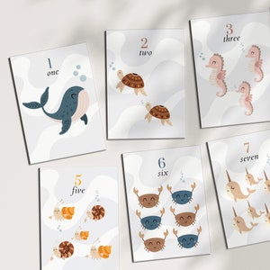 Zahlen Lernkarten,Lernkarten,Montessori Lernkarten,Ozean Zahlen Lernkarten,Vorschule Zählen,Vorschul Printables,Zahlen 1-10