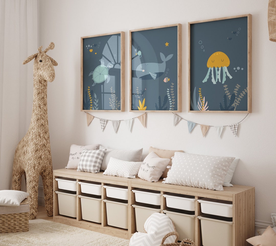 Set of 3 Under the Sea Wall Art,nautical Nursery Print Set,under the ...