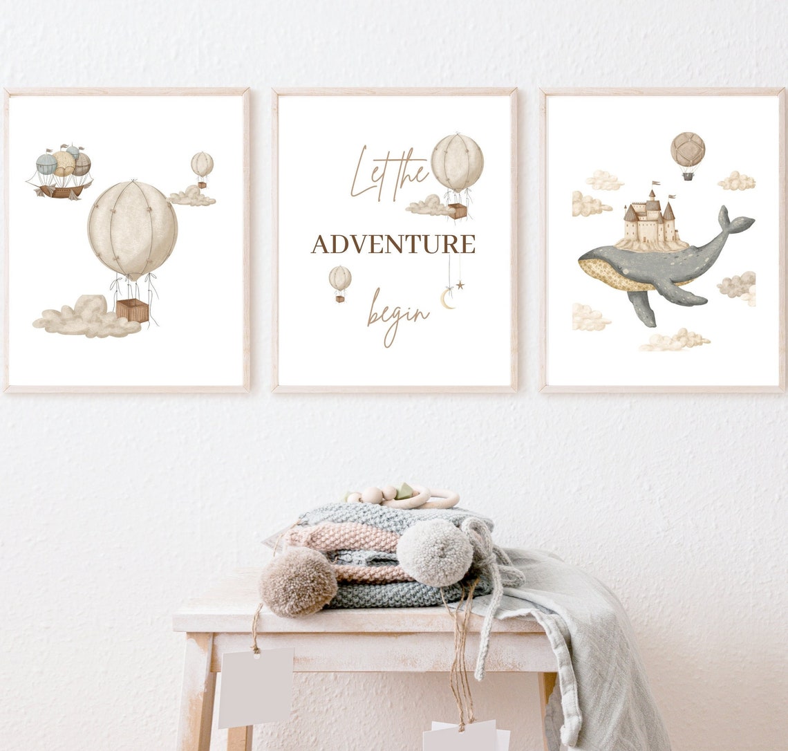 Set of 3 Nautical Whale Nursery Printsadventure Nursery Etsy
