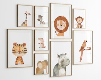 Set of 9 printables safari nursery animals,Safari animal prints,Baby safari animals,Jungle nursery,Neutral nursery,Jungle nursery decor