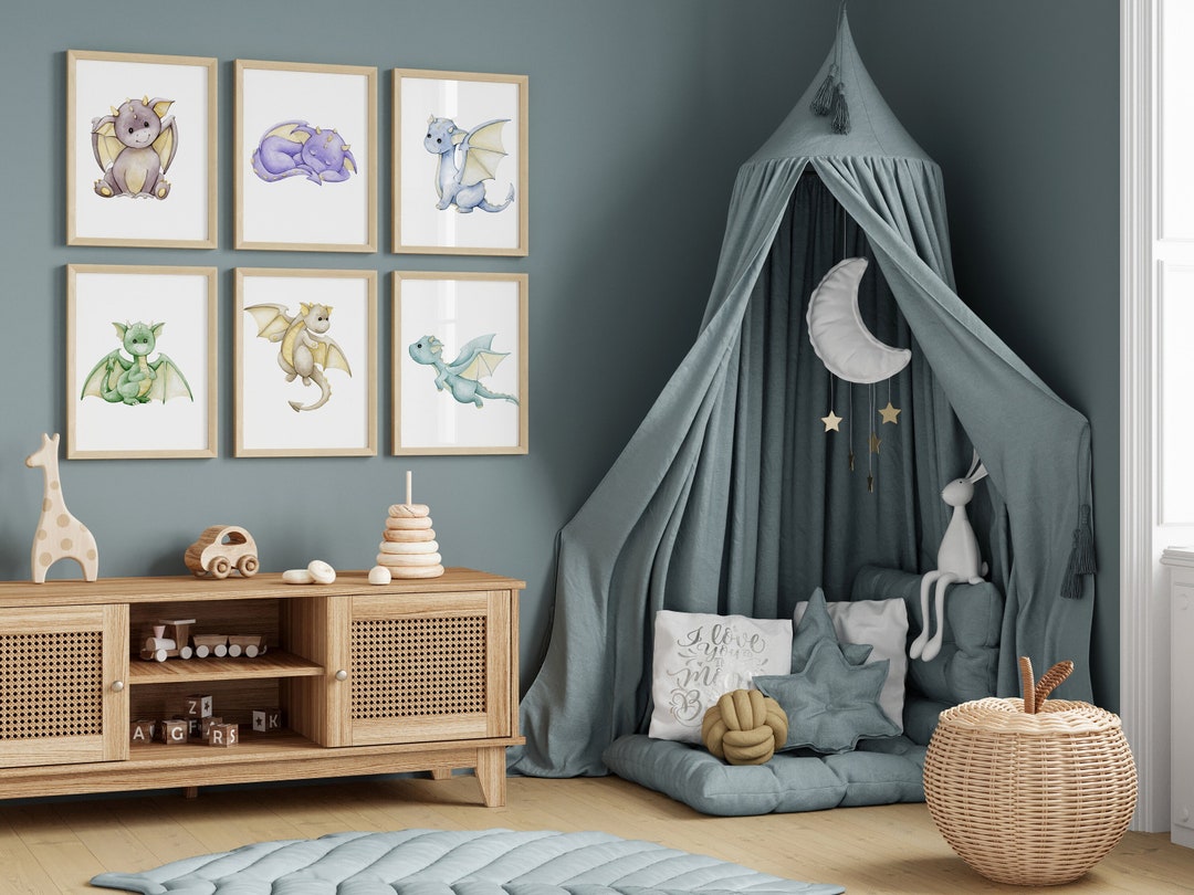 Set of 6 Dragon Nursery Prints,baby Dragon,dragon Wall Art,dragon Art ...