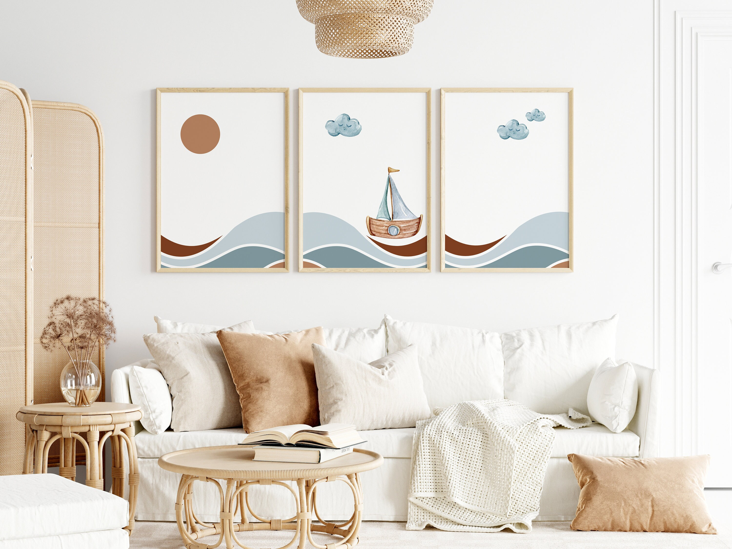 Set of 3 Nautical Nursery Wall Art,nautical Wall Decor,sail Boat ...